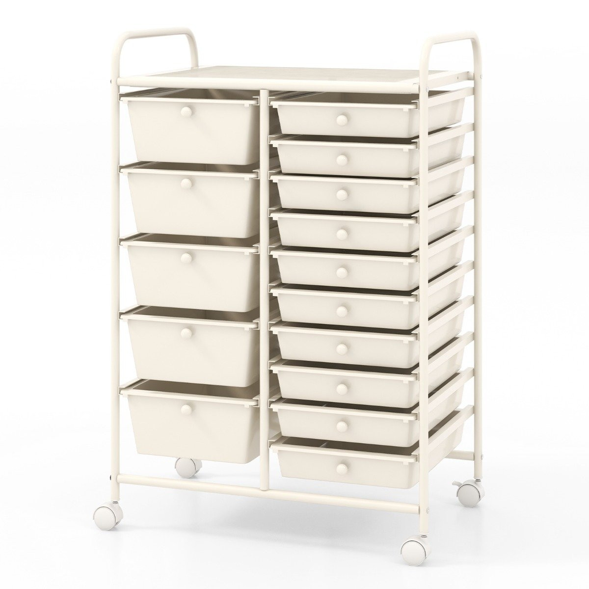 Mobile Storage Cart with 15 Stackable Drawers, White