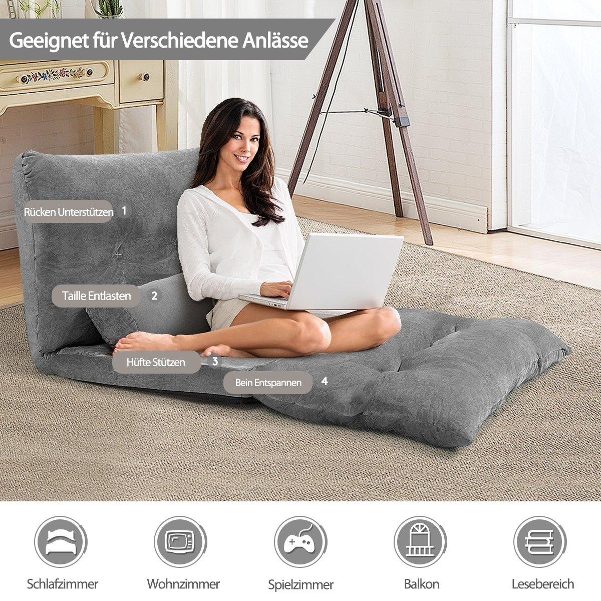 Sofá cama plegable de suelo, respaldo ajustable, gris