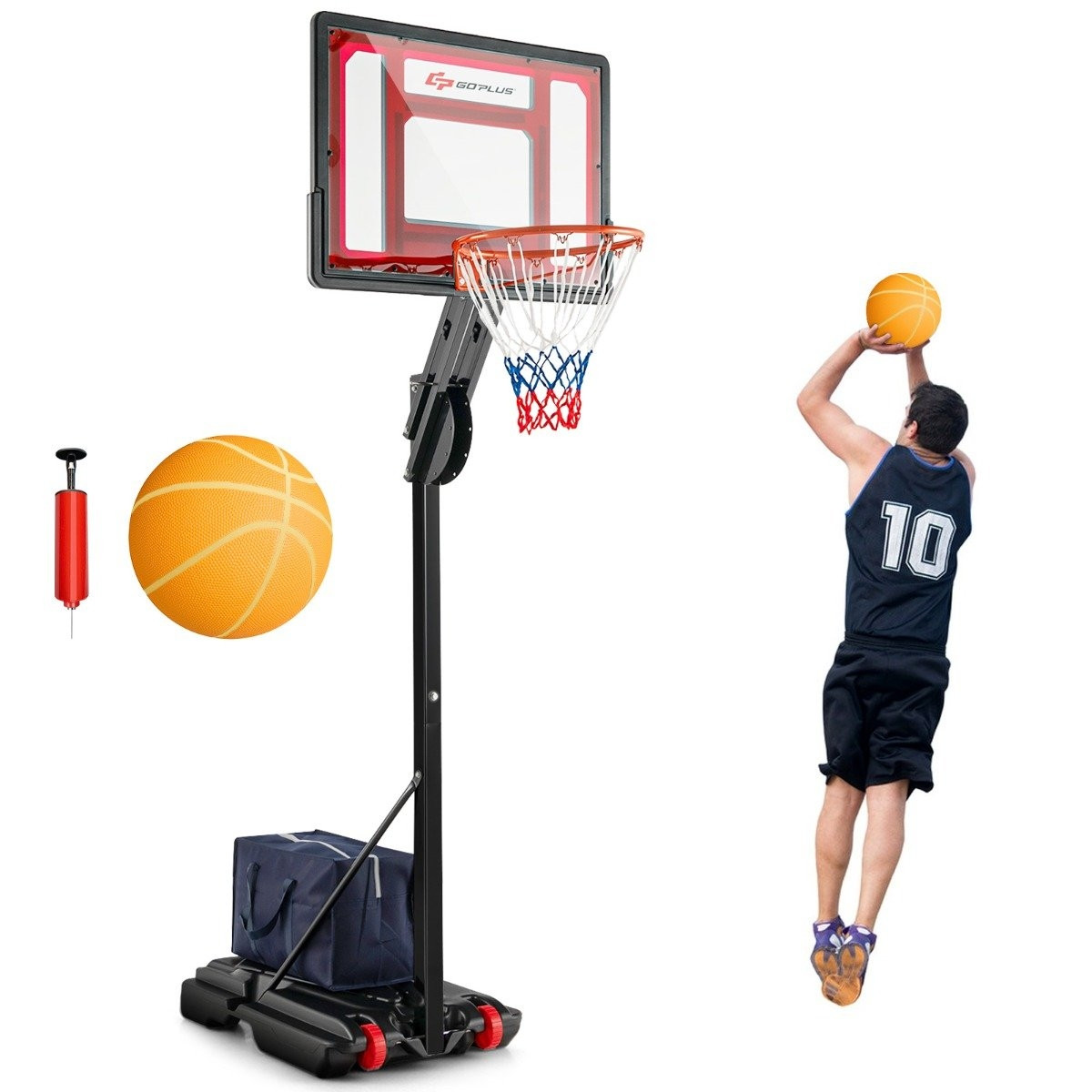 Canestro da basket regolabile con supporto e ruote, 105-260 cm