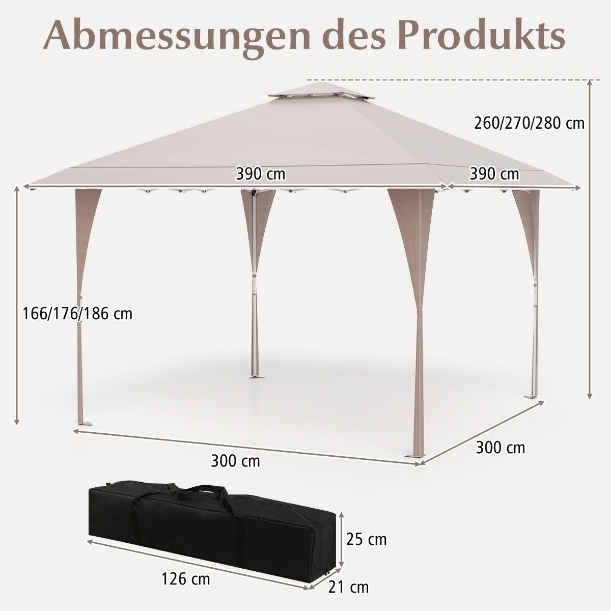 Pavillon pop-up réglable de 4 x 4 m avec structure en métal