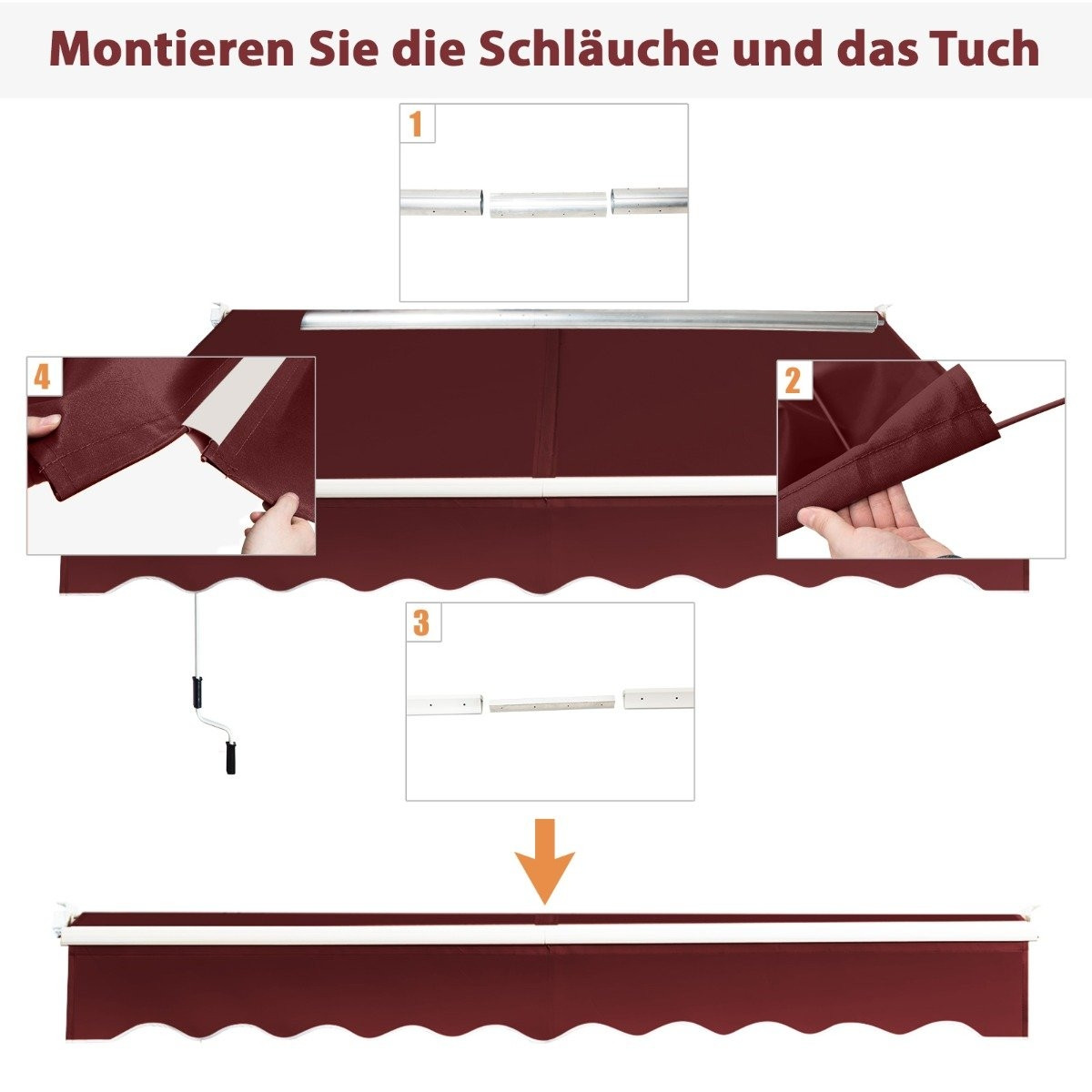 Toldo retrátil, 2,5x2m, resistente a UV e água, vermelho