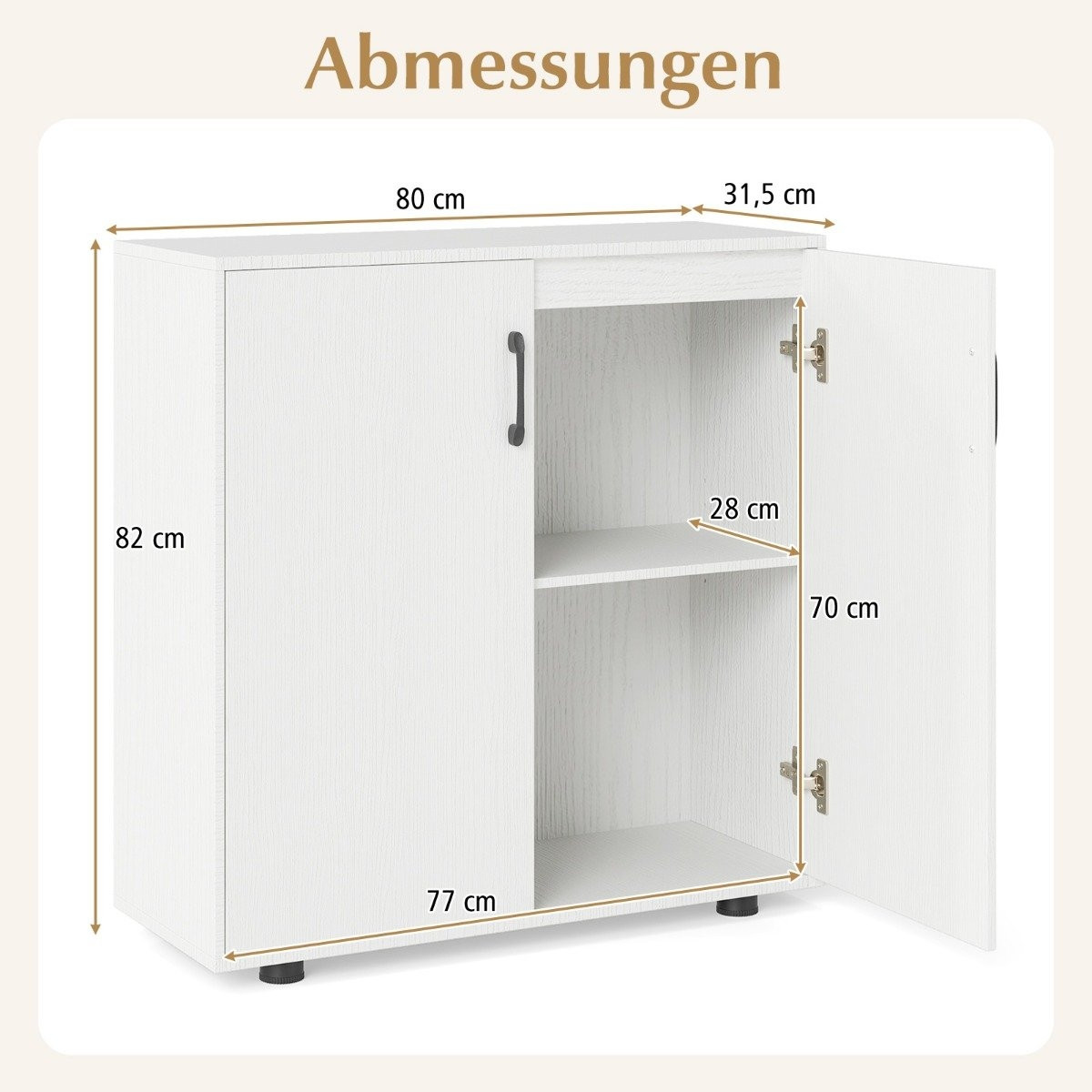 Sideboard with Adjustable Shelf, White Storage Cabinet