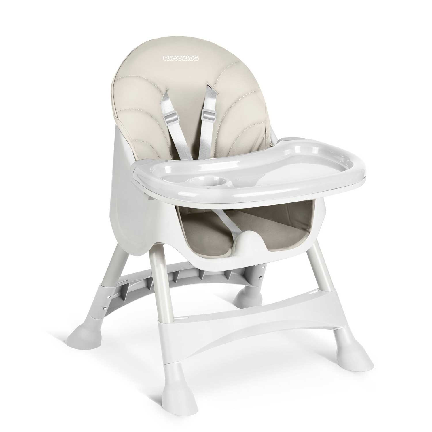 Cadeira alta com mesa e babador, cinza