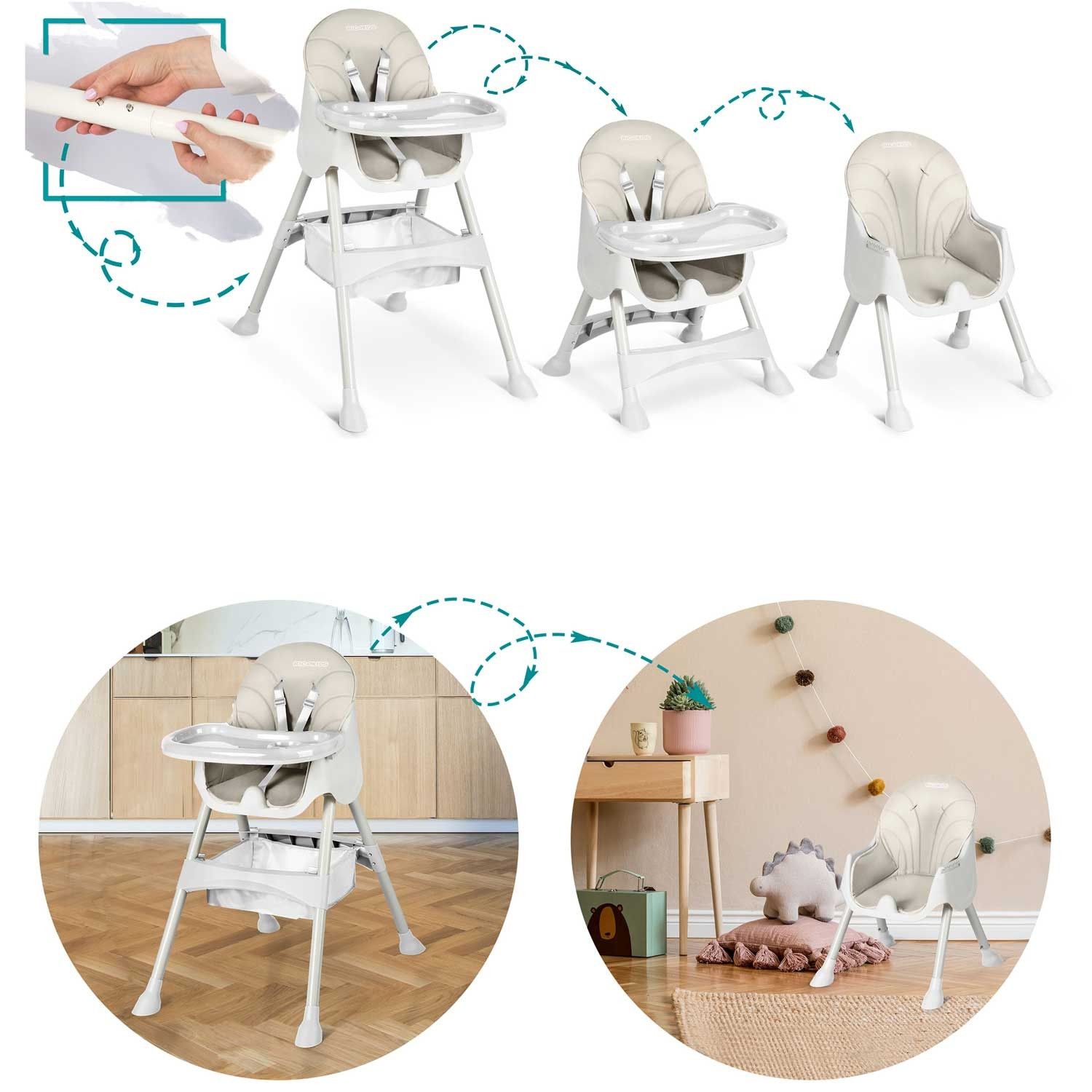 High Chair with Table & Bib, Gray