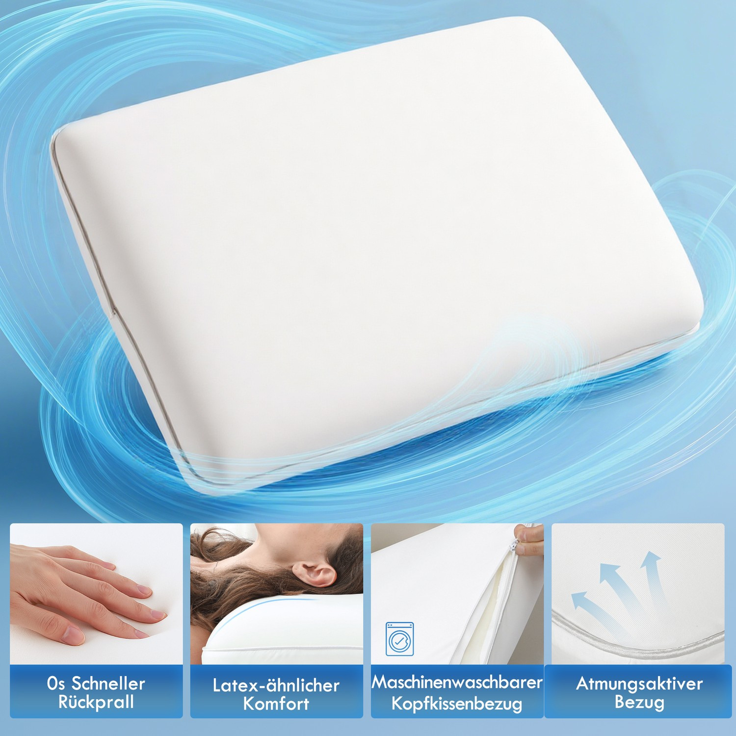 Cuscino Memory Foam, Ergonomico 60x40 cm, Sfoderabile
