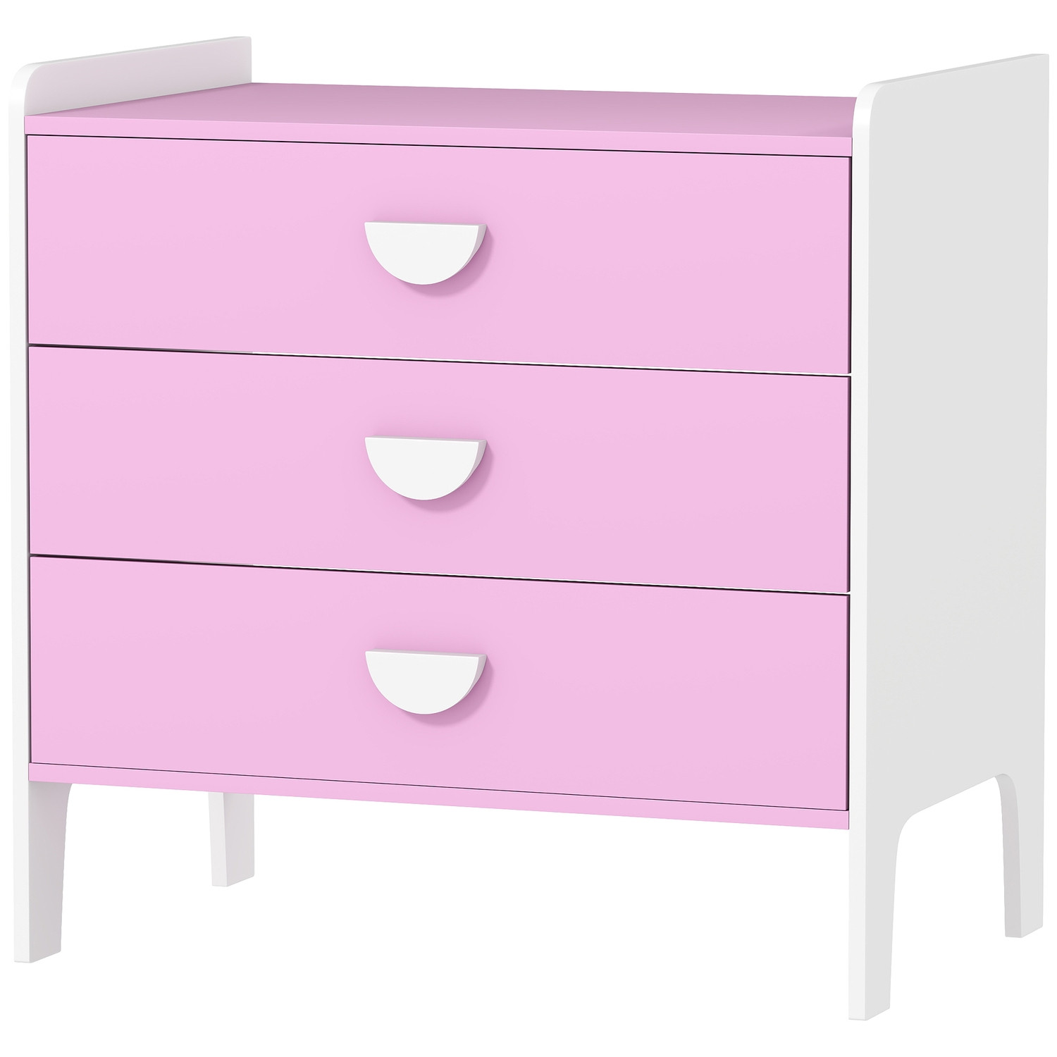 Cômoda Infantil com 3 Gavetas, MDF, Rosa e Branco