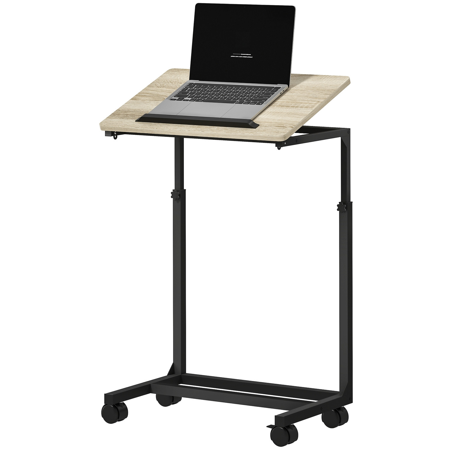 Adjustable Side Table with Wheels, Metal Frame, Tiltable