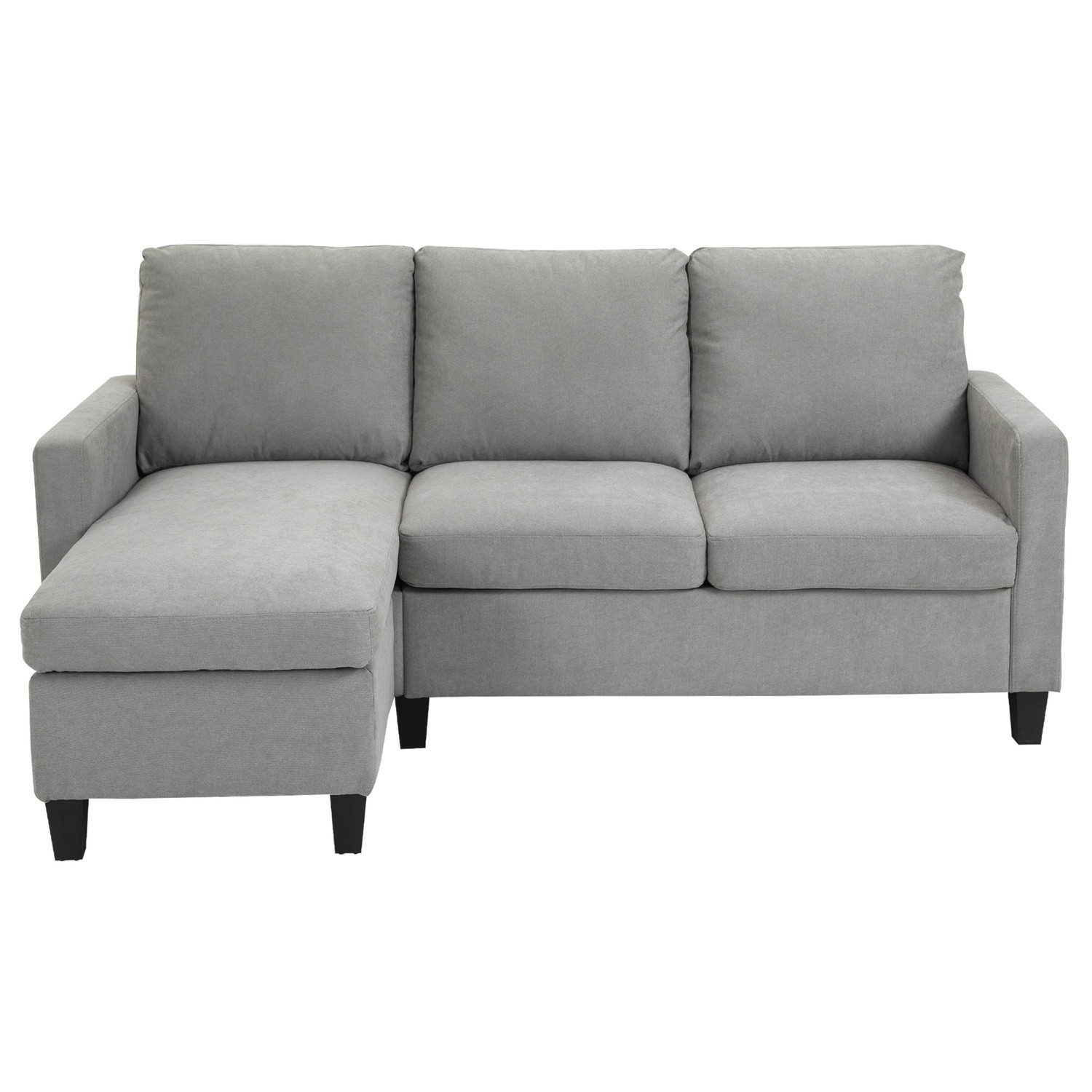 Gray Corner Sofa with Chaise, Polyester Upholstery