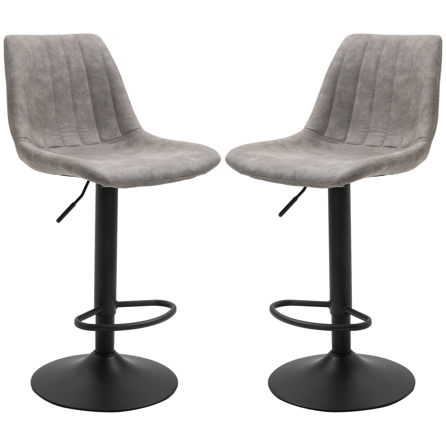 2-Piece Retro Bar Stools, Grey Microfiber, Adjustable Height
