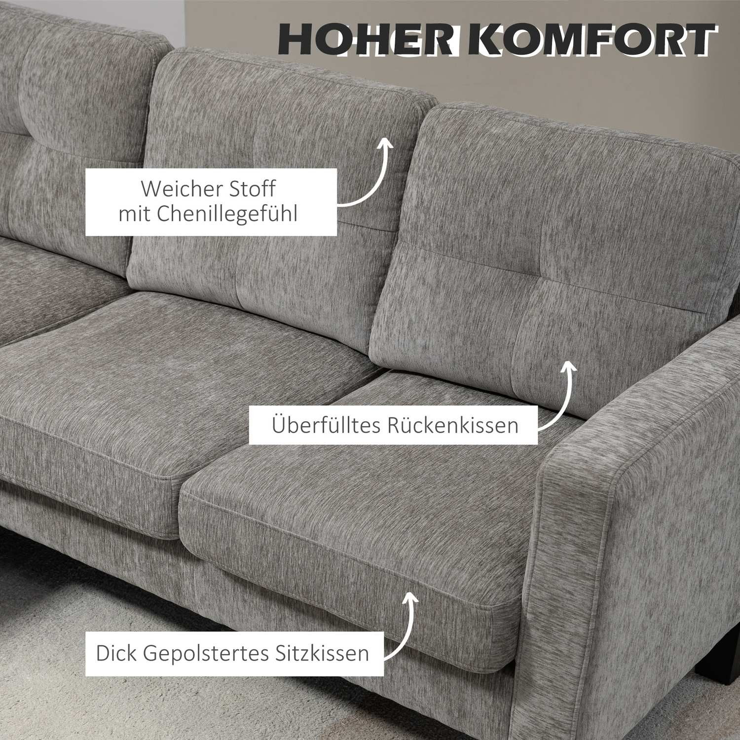 L-Shaped Sofa, Chenille Fabric, Brown, Space-Saving Design