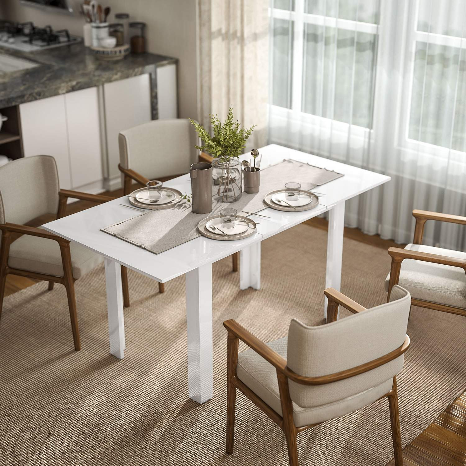 Extendable Dining Table, High Gloss, Seats 4-6, MDF