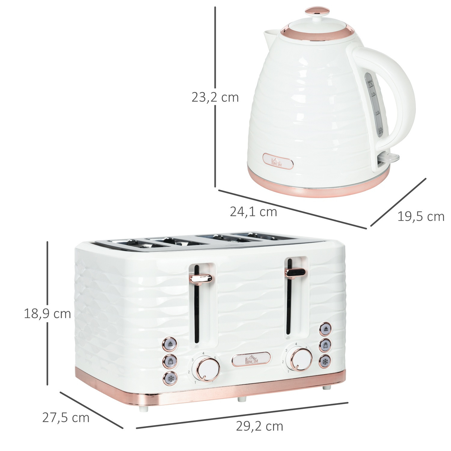 Toaster and Kettle Set, 7 Browning Levels, Defrost Function