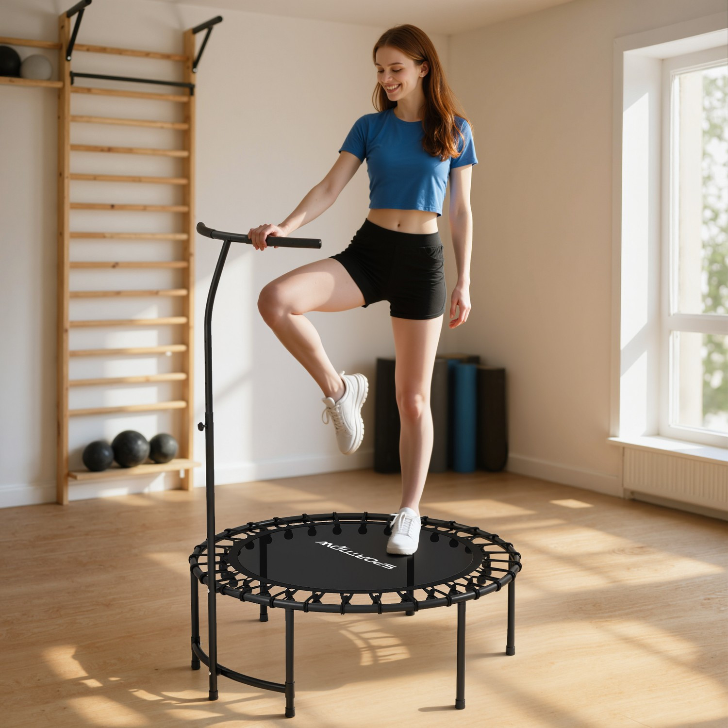 Trampoline Rebounder, poignée réglable, noir