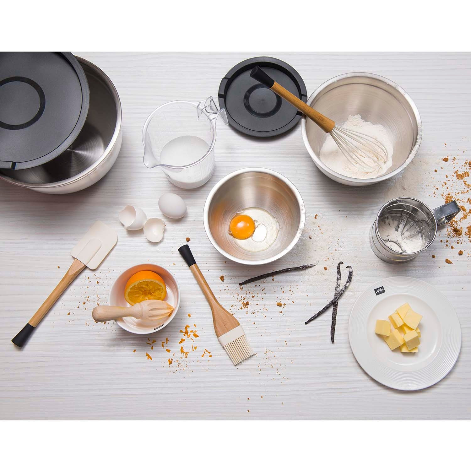 Stahlschüssel-Set mit Deckel, 3-teilig