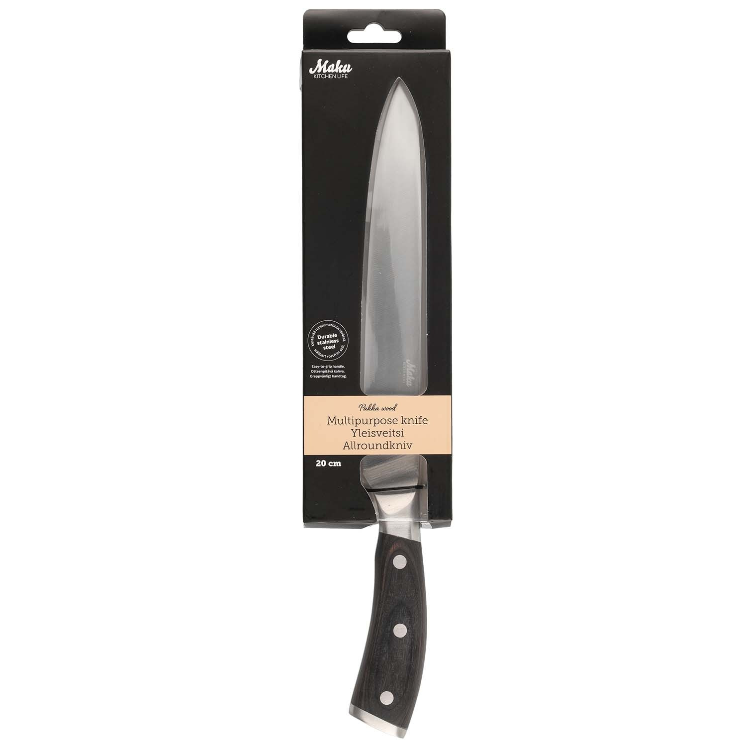 Cuchillo Multiusos, 20 cm, Mango de Madera Pakka