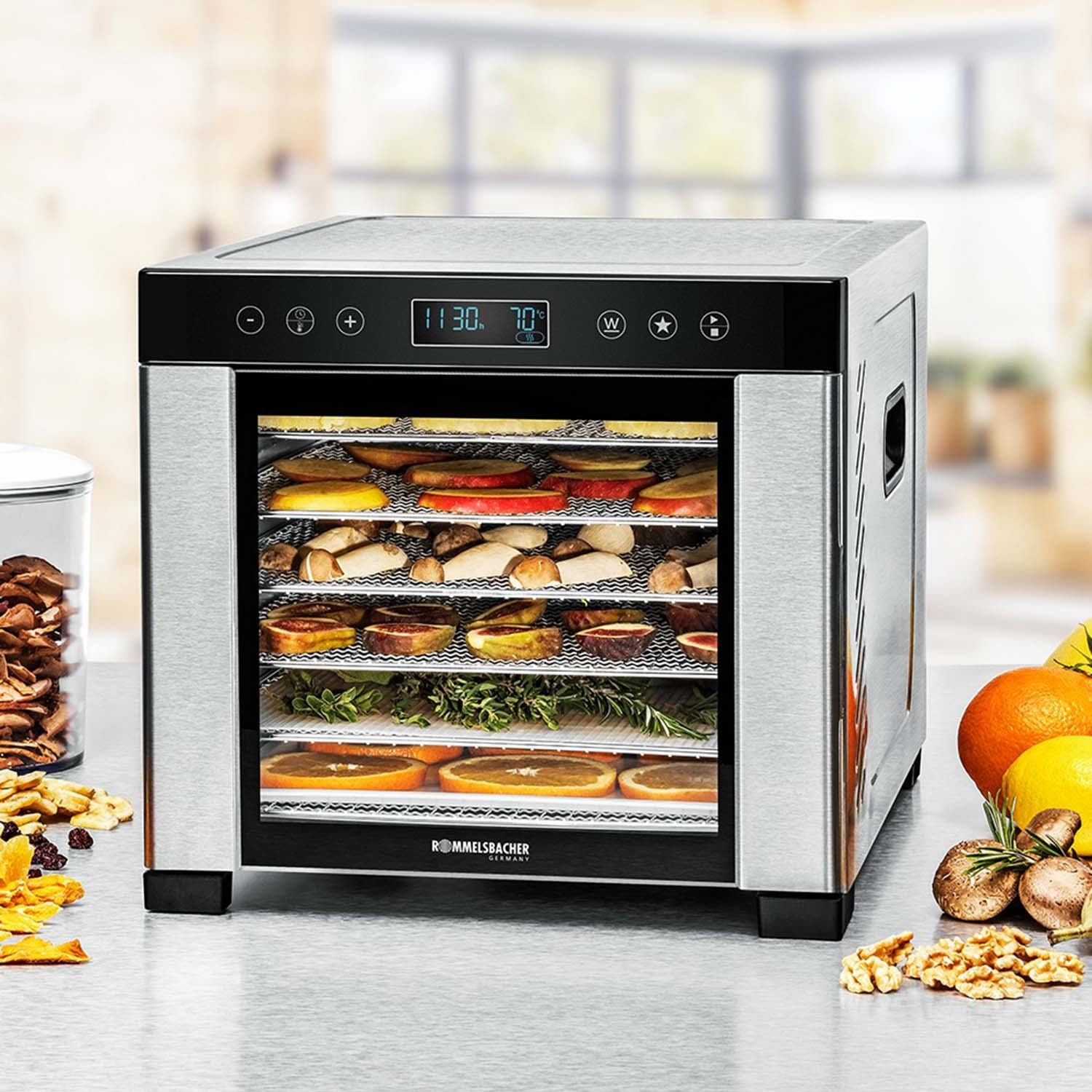 Dörrgerät, einstellbare Temperatur, 5 Tabletts