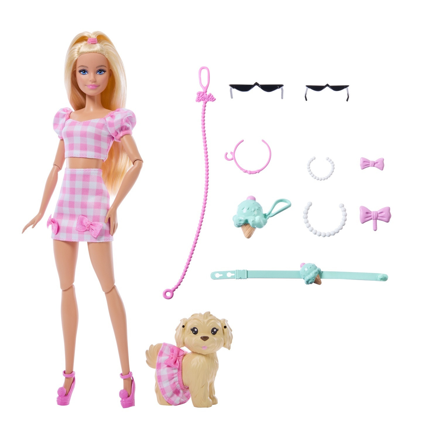 Conjunto Barbie Boneca e Cachorro Roupa Combinando com Acessórios