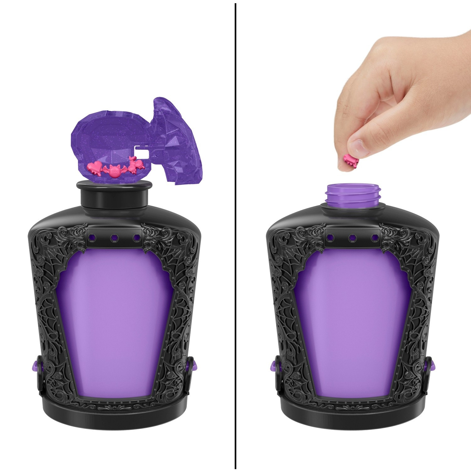 Frasco de poção Monster High com mini boneca e pingentes