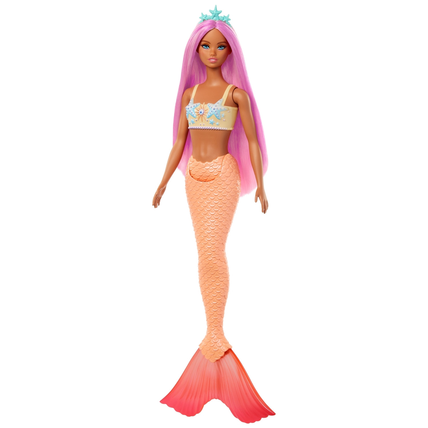 Boneca Sereia com Cauda Amarela e Cabelo Rosa
