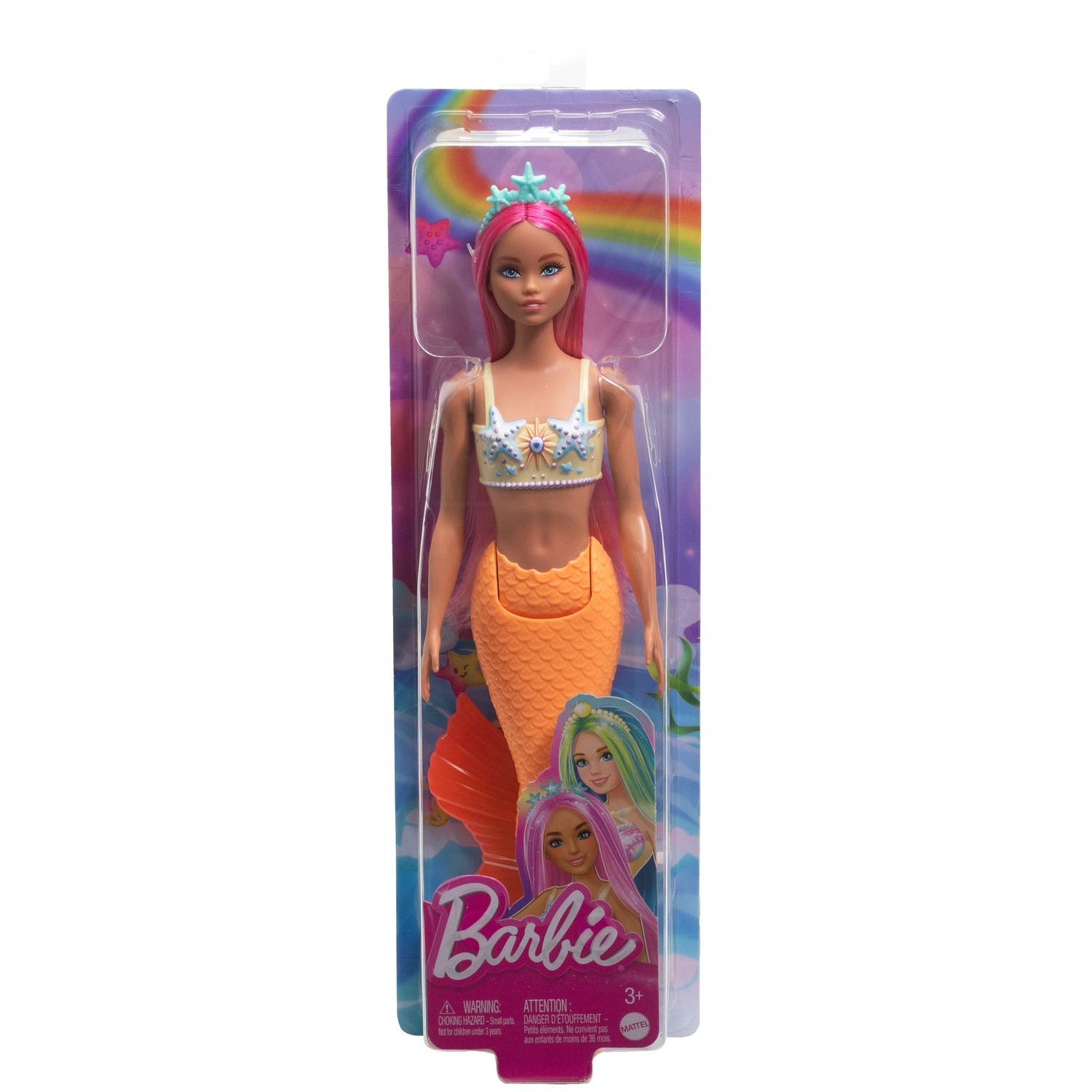 Boneca Sereia com Cauda Amarela e Cabelo Rosa