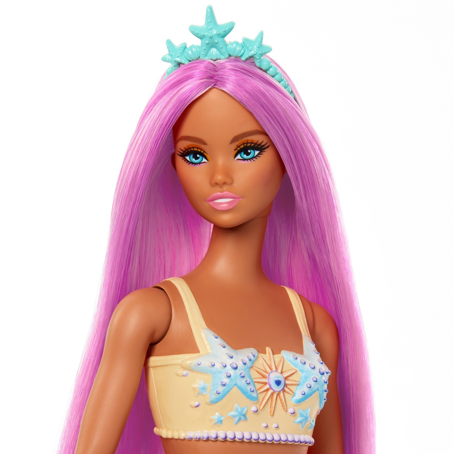 Boneca Sereia com Cauda Amarela e Cabelo Rosa