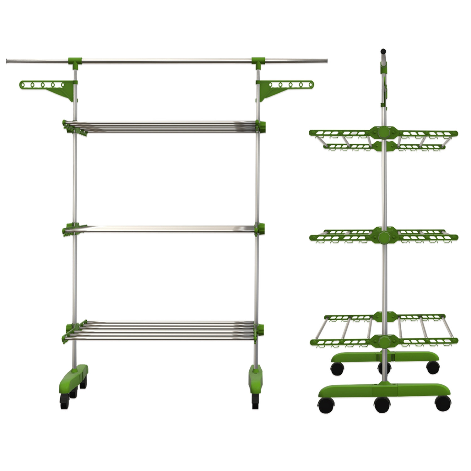 3-Tier Clothes Drying Rack, Large Capacity, Green
