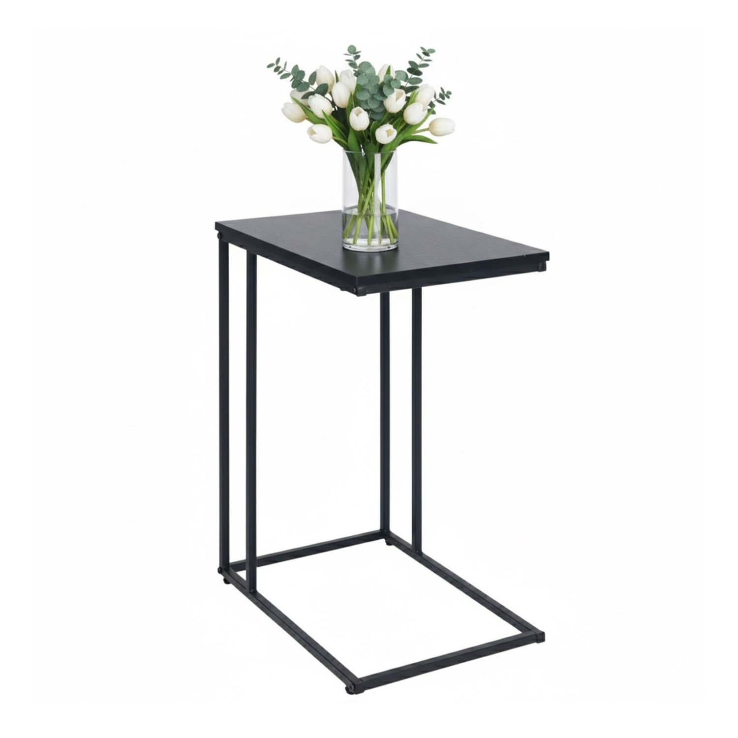 C-Shaped Side Table, Wood-Effect Top, Metal Frame