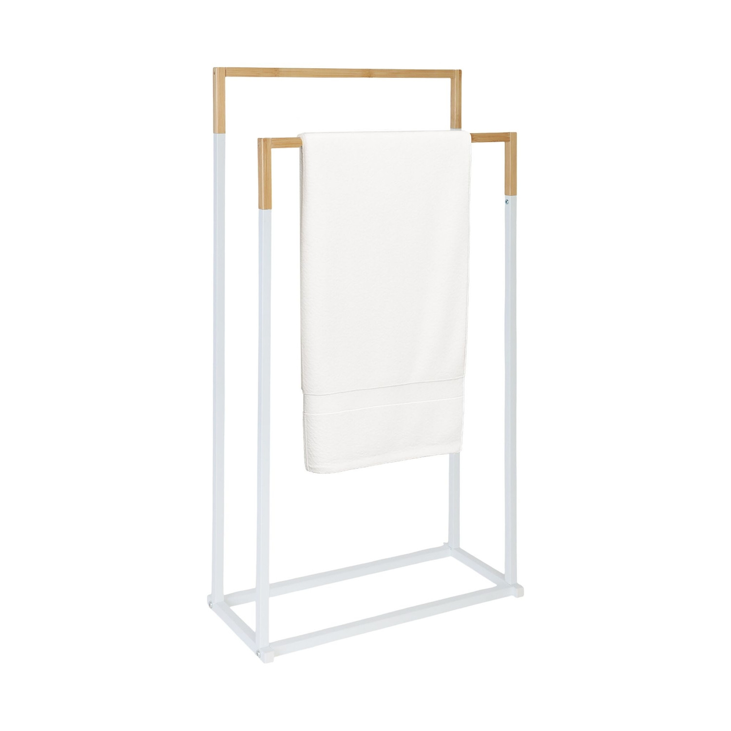 Suporte para toalhas com 2 barras – Metal e bambu