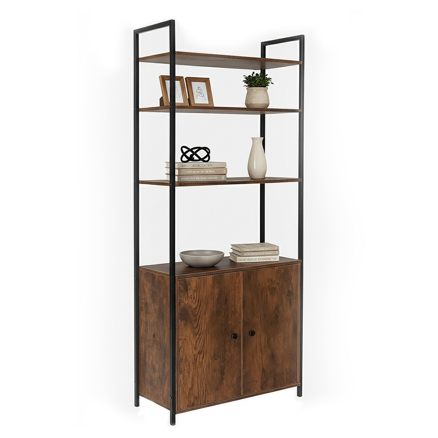 Bookcase with Storage, Adjustable Shelves, 4-Tier