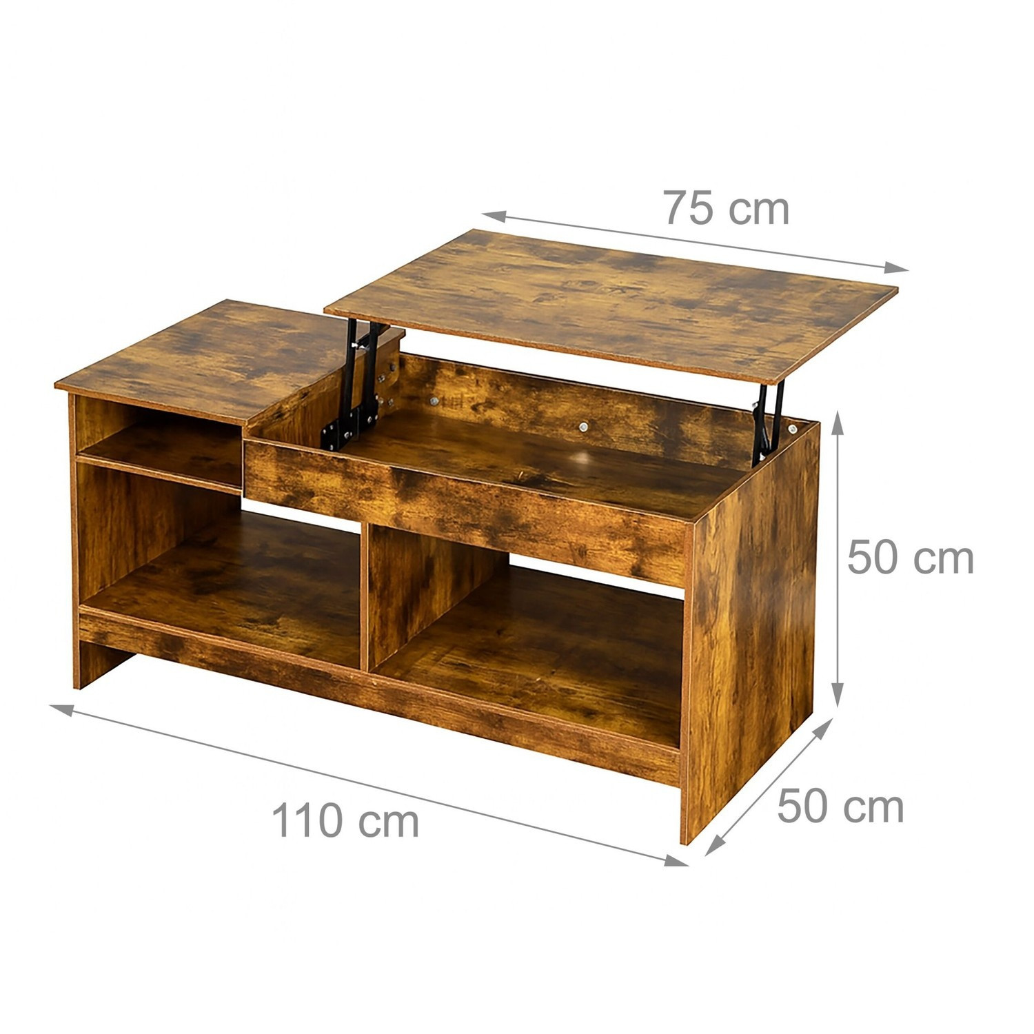 Mesa de centro elevable con almacenamiento y estantes