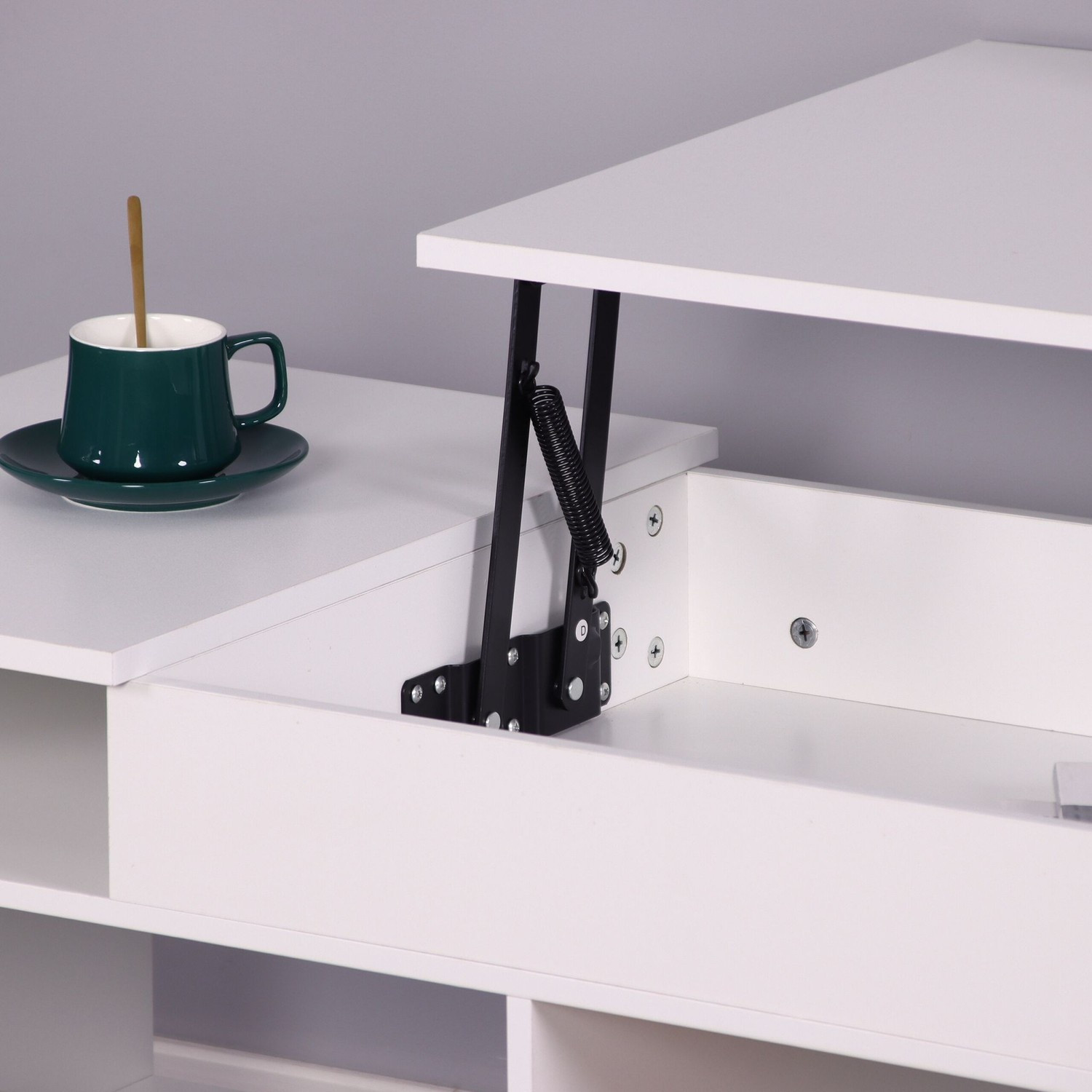 Mesa de centro elevable con almacenamiento y estantes