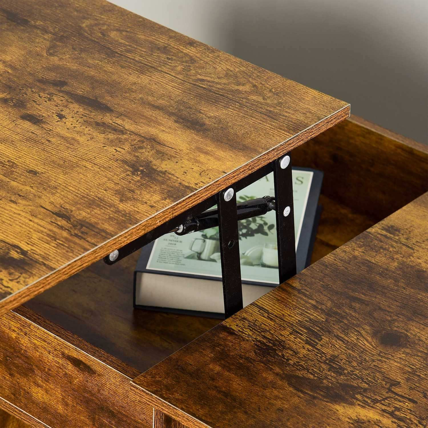 Mesa de centro elevable con almacenamiento y estantes