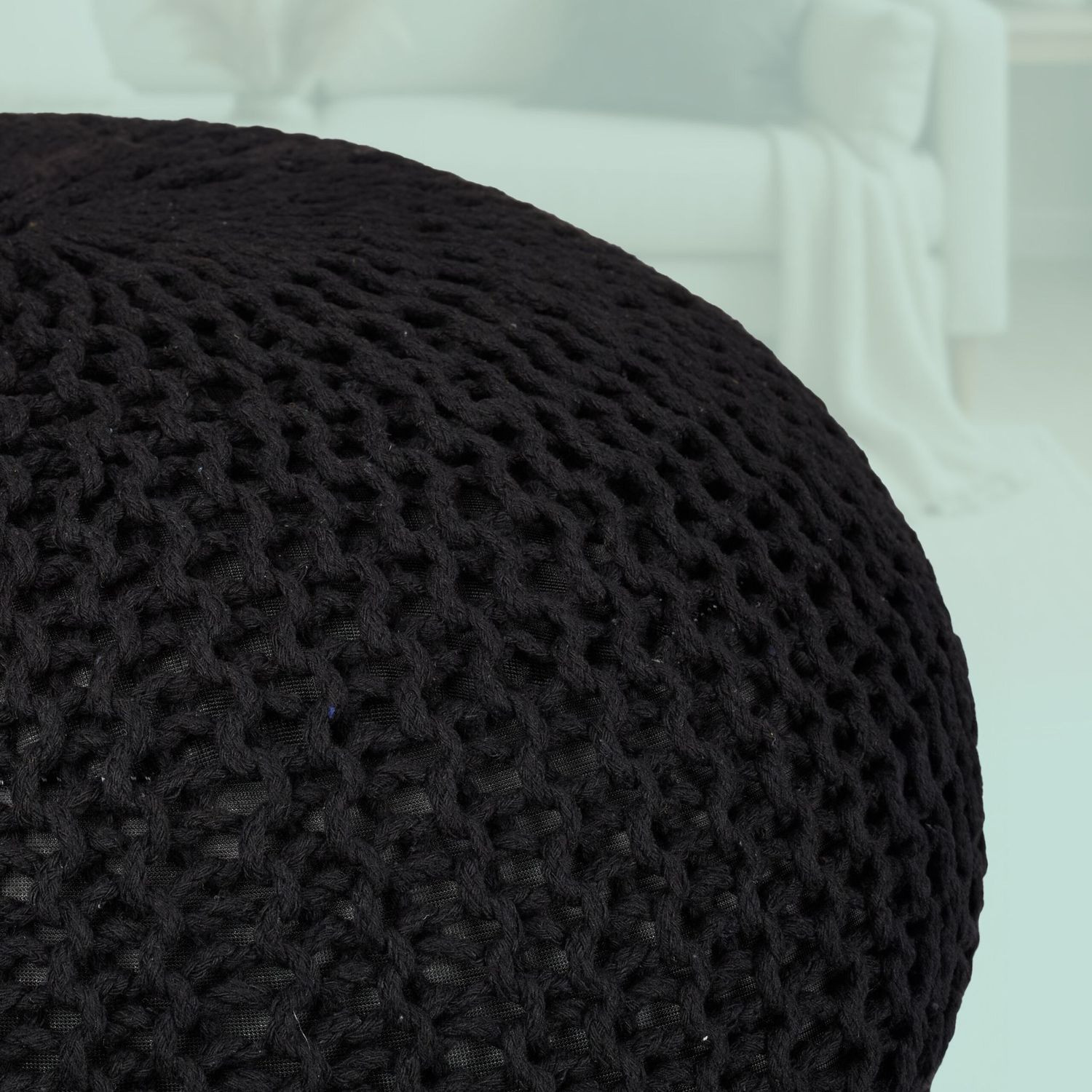 Gebreide poef – rond, boho-ontwerp, polystyreenvulling