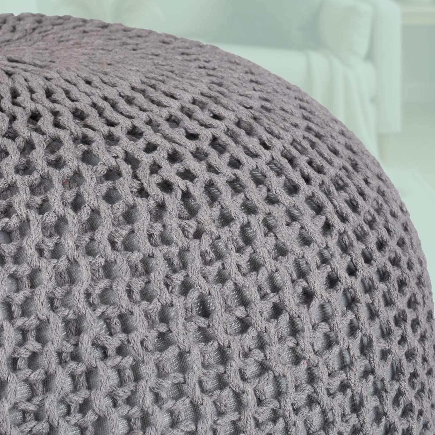 Knitted Pouf – Round, Boho Design, Polystyrene Fill