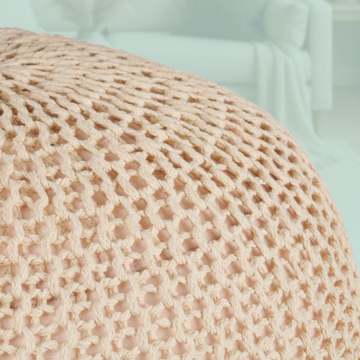 Gestrickter Pouf – Runder Bodensitz, Boho-Design