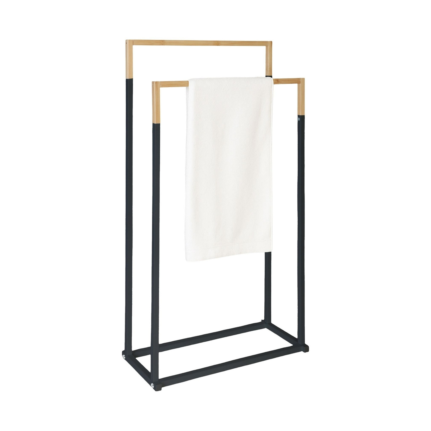 Suporte para toalhas com 2 barras – Metal e bambu