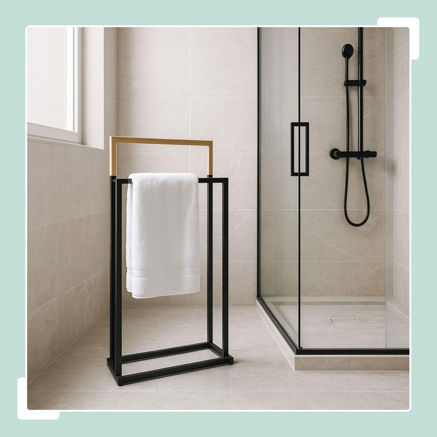Suporte para toalhas com 2 barras – Metal e bambu