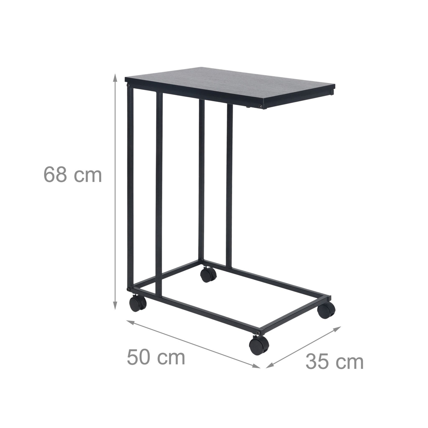 C-Shaped Side Table with Wheels – Wood-Effect Top