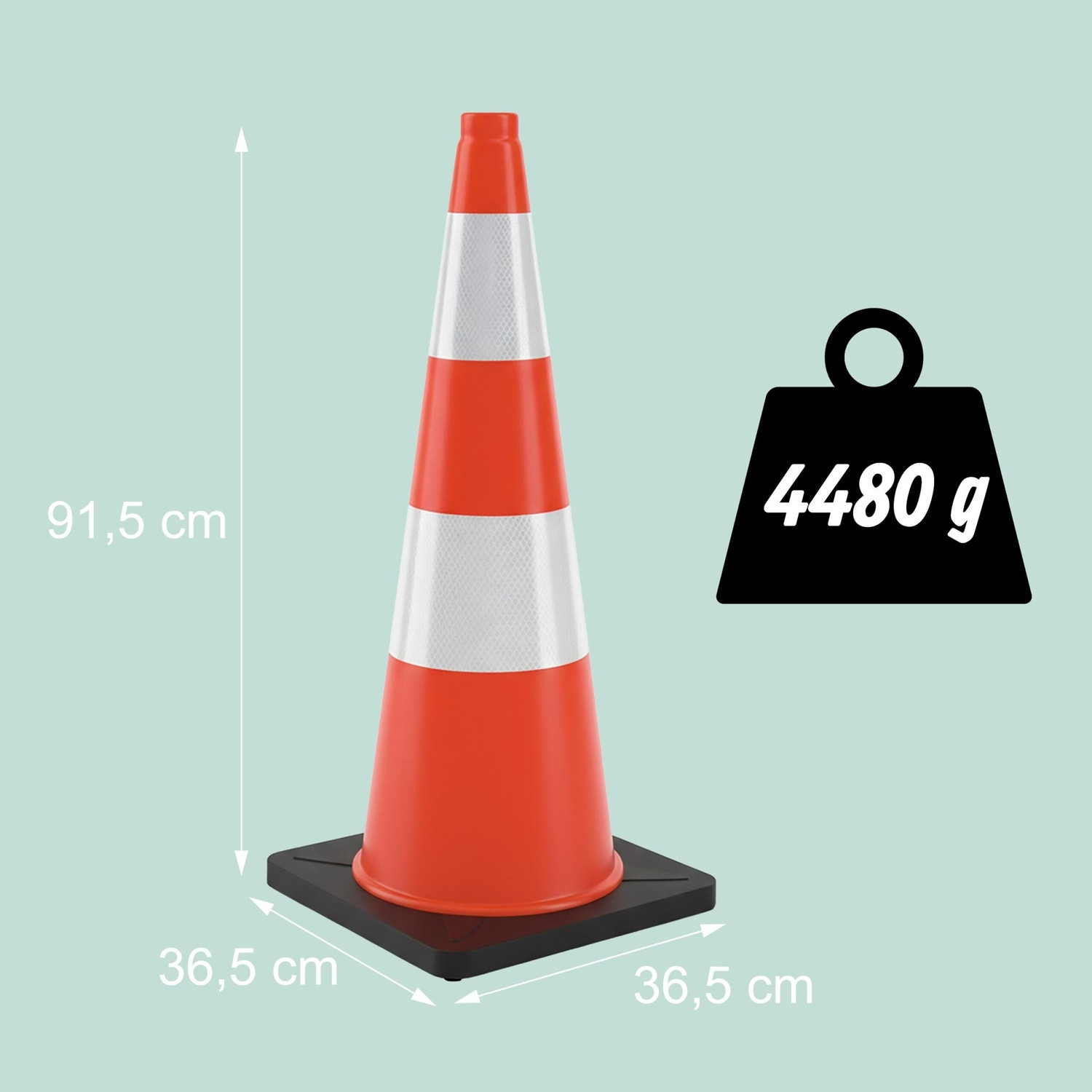 Cone de trânsito de 90 cm, resistente, com faixas refletoras.