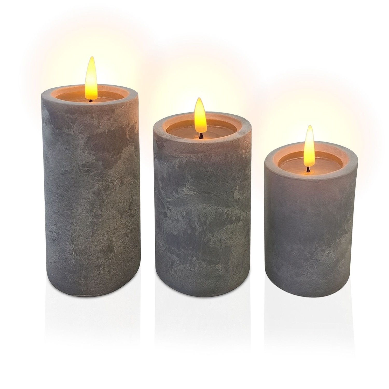 Candele a LED con timer, set da 3 – stile cemento