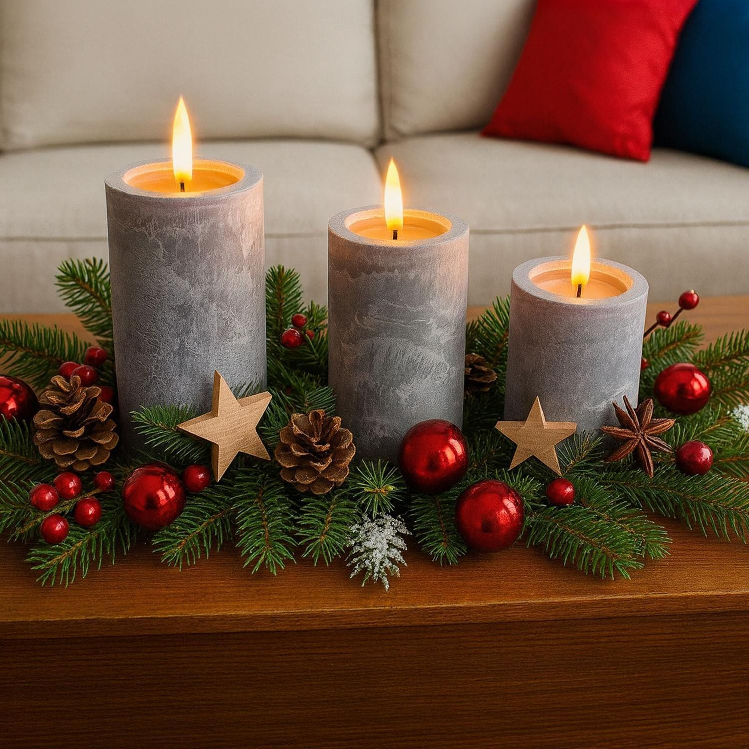 LED-Kerzen mit Timer, 3er-Set – Betonoptik