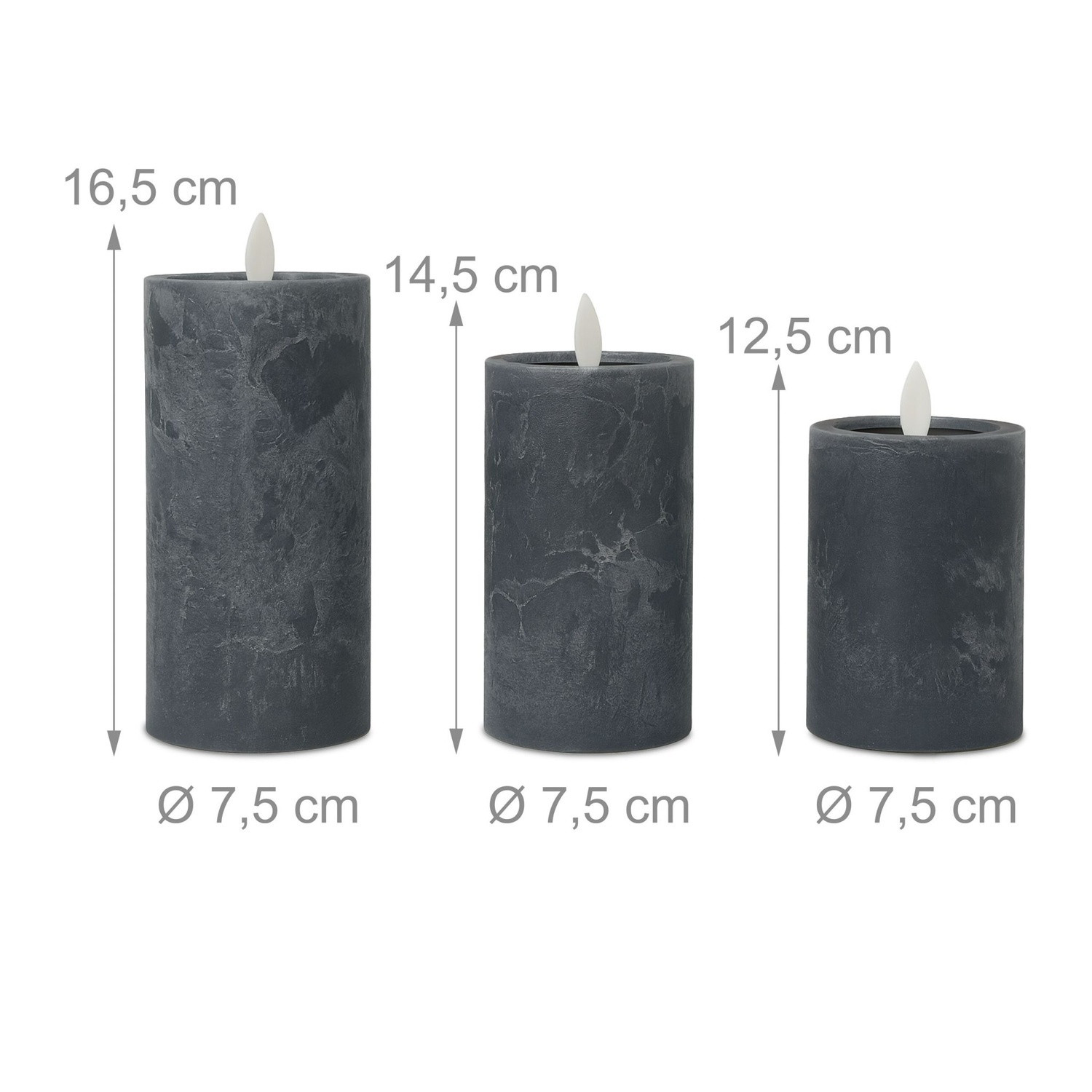 Candele a LED con timer, set da 3 – stile cemento