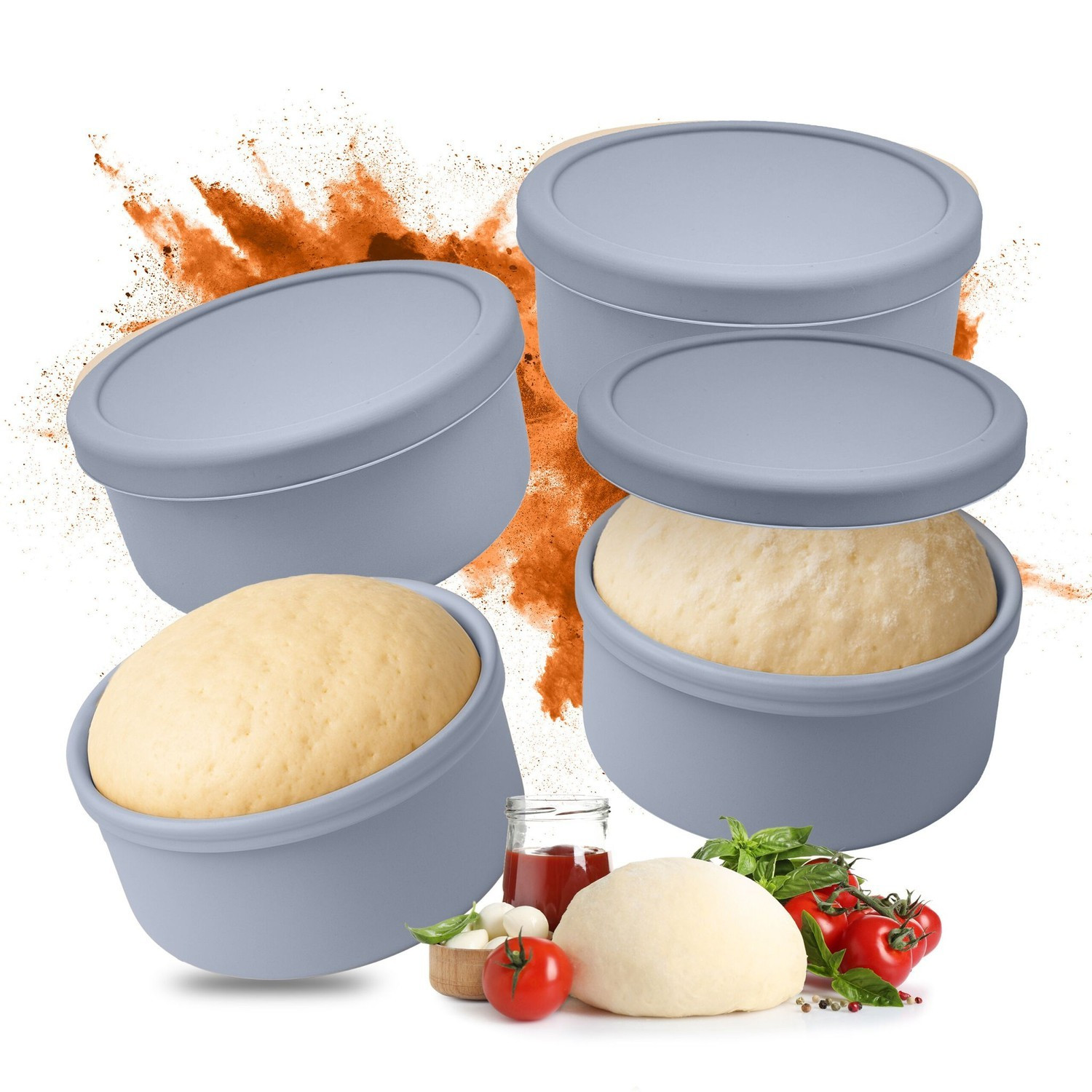Pizzateig-Gärboxen mit Deckel, 4er-Pack