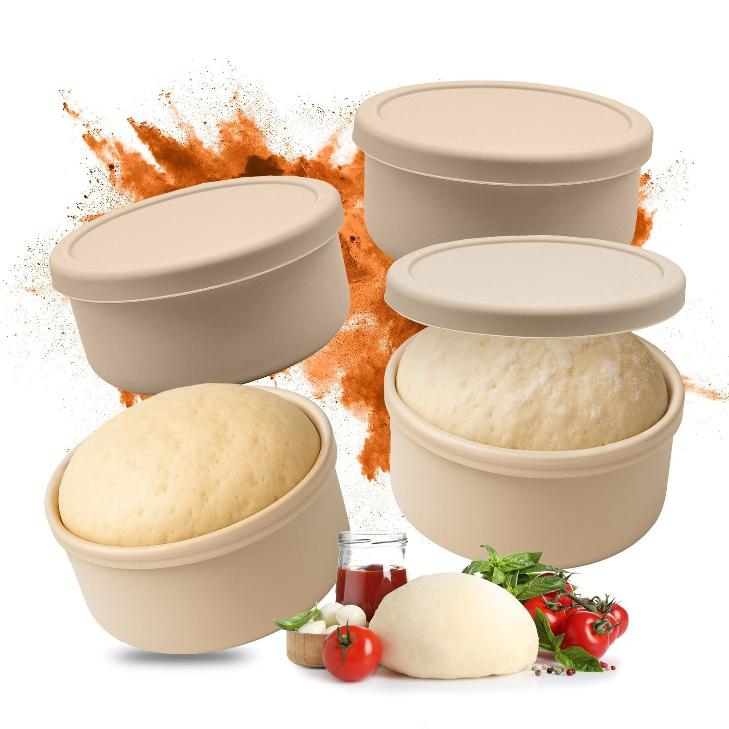 Pizzateig-Gärboxen mit Deckel, 4er-Pack