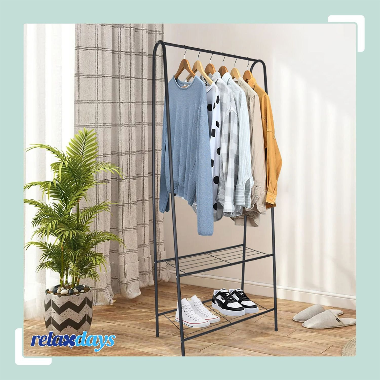Coat Rack with 2 Shelves – Space-Saving Iron Design