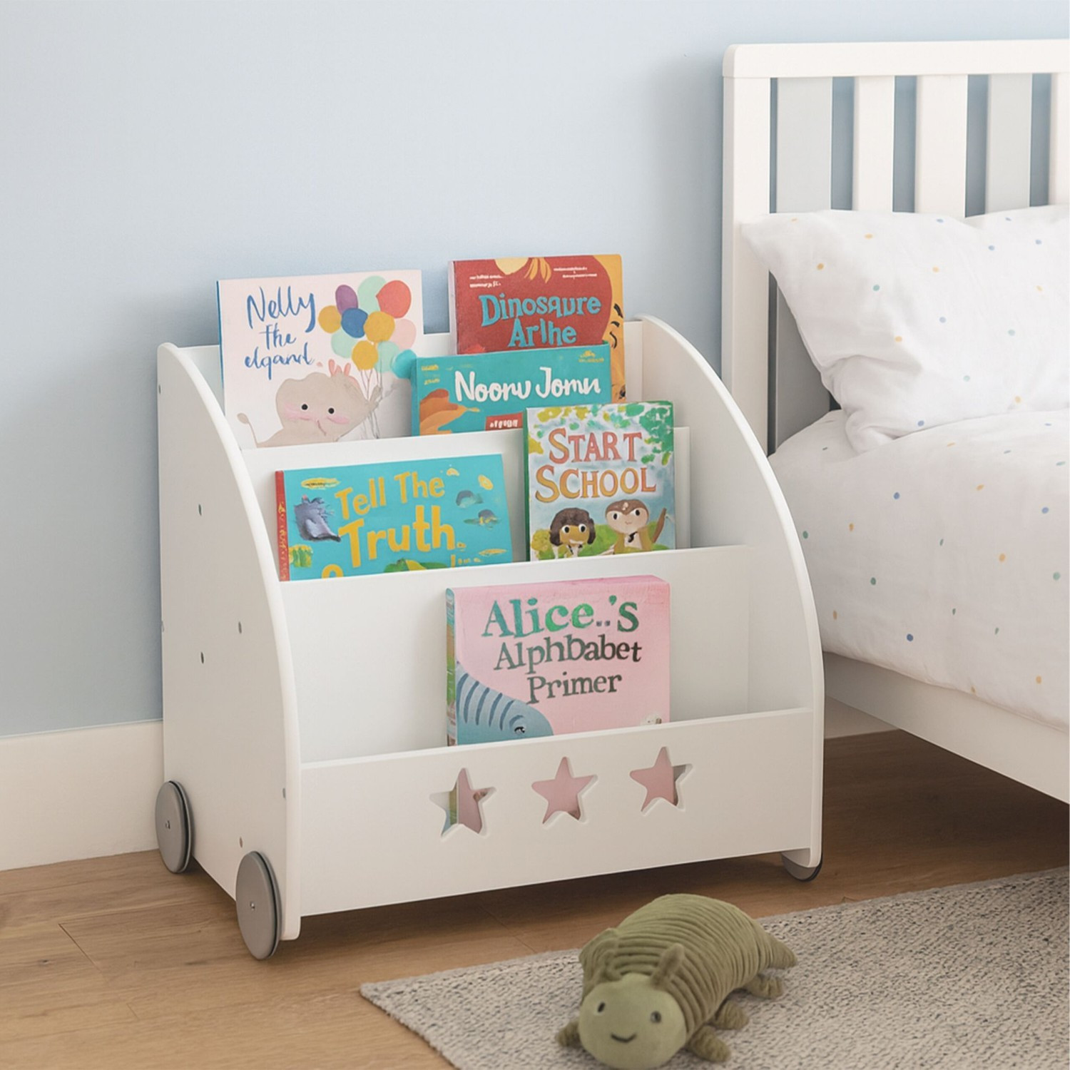 Rollbares Kinderbücherregal, Sternenmuster, MDF