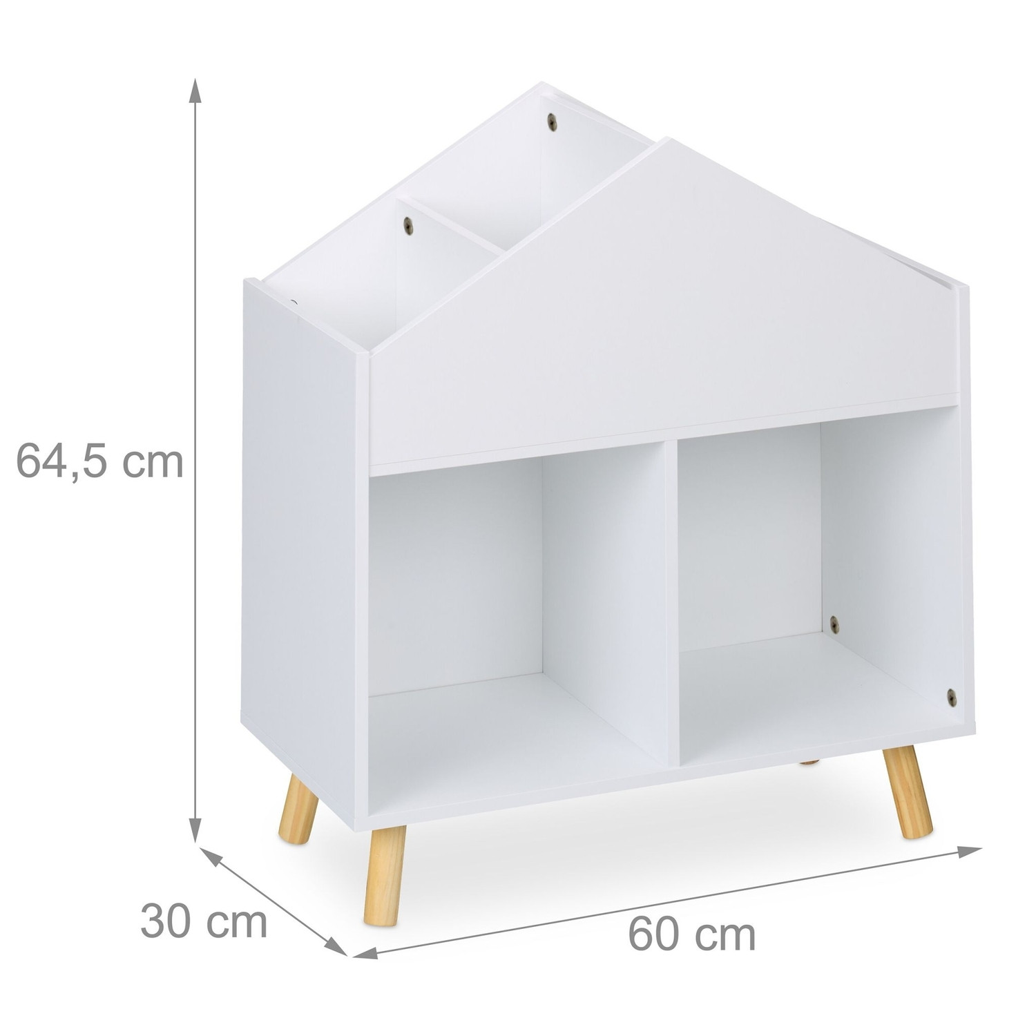 Librería infantil con forma de casa y 6 compartimentos