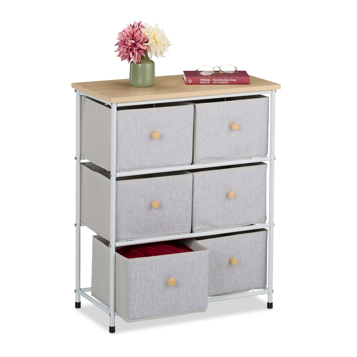 Commode à 6 compartiments, métal et tissu