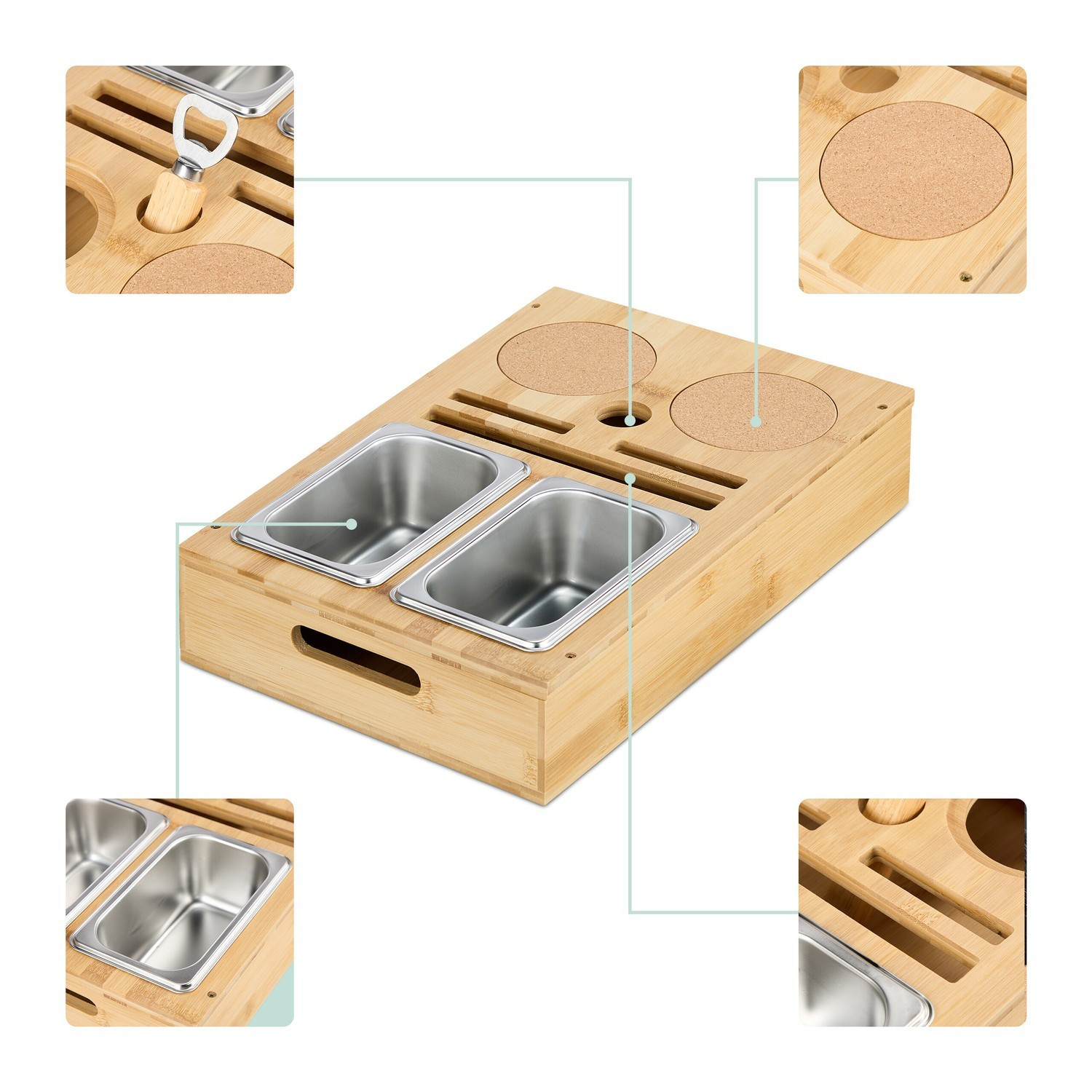 Bandeja para lanches de sofá com porta-copos e suporte para celular