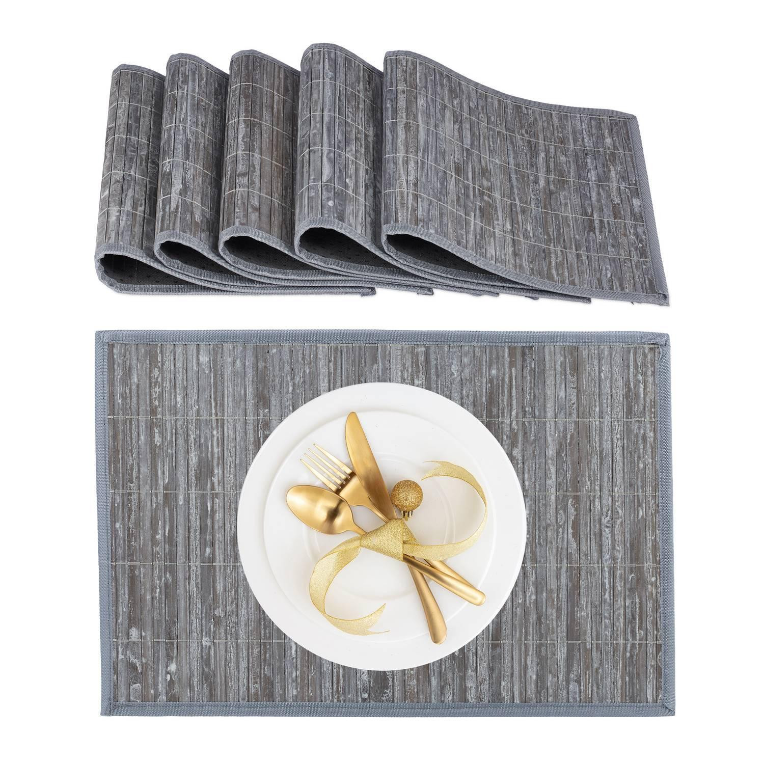 Bambus-Polyester-Tischsets 6er-Set mit Untersetzern
